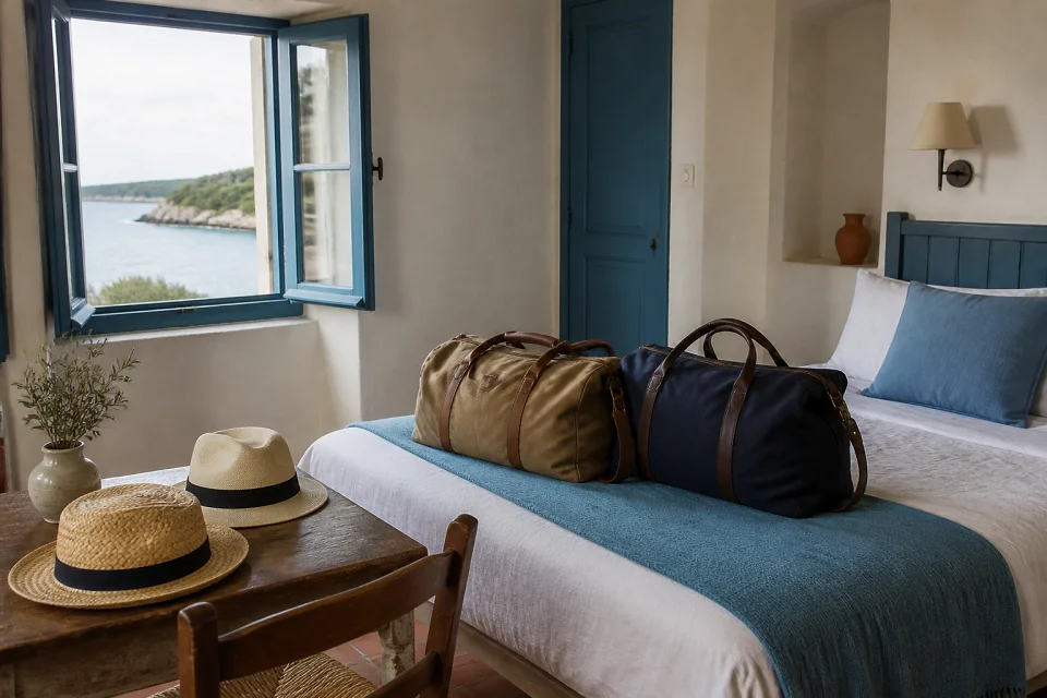 Bagages et hébergement pour un voyage de noces — illustration générée par IA