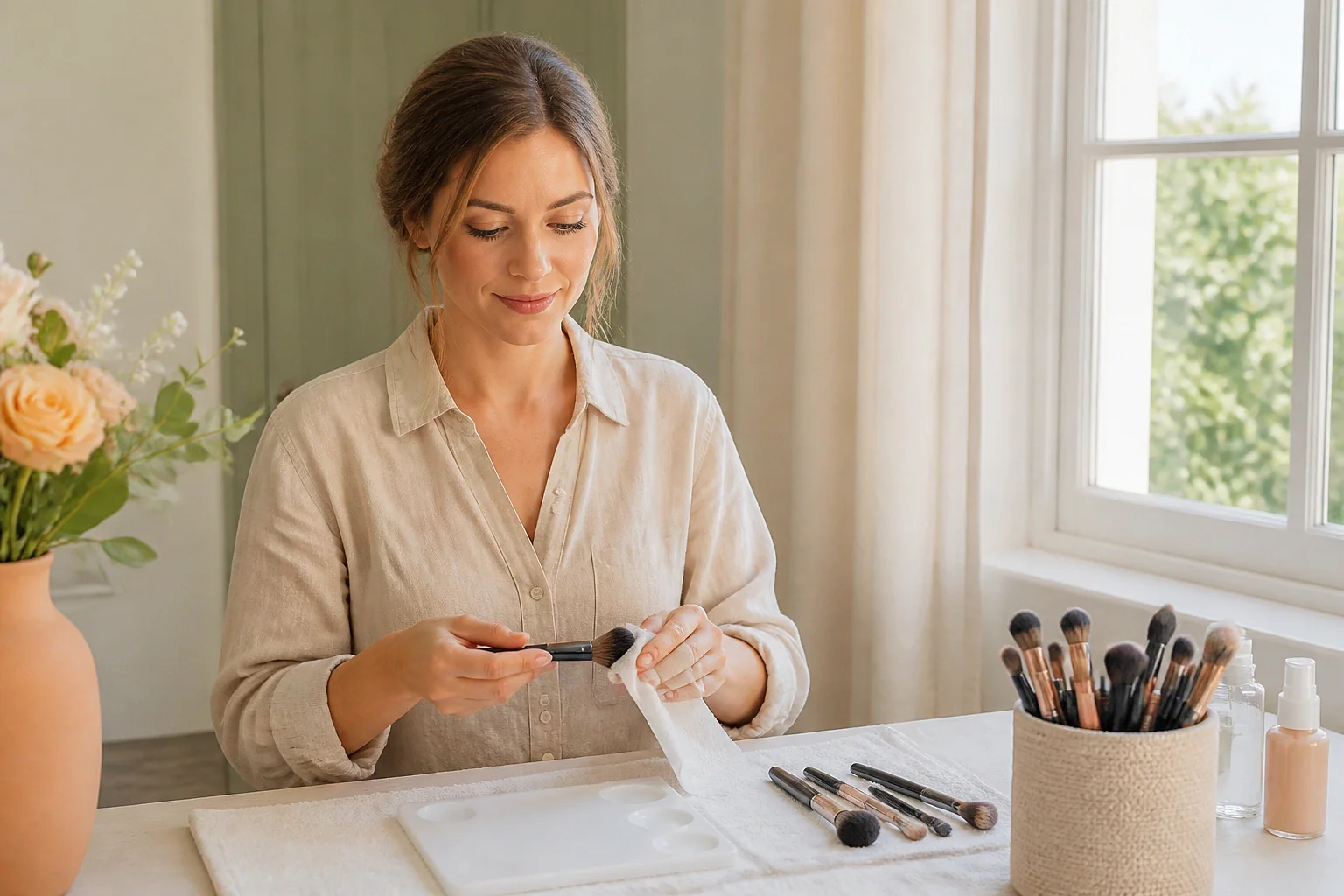 Préparation d’un maquillage de mariage — illustration générée par IA
