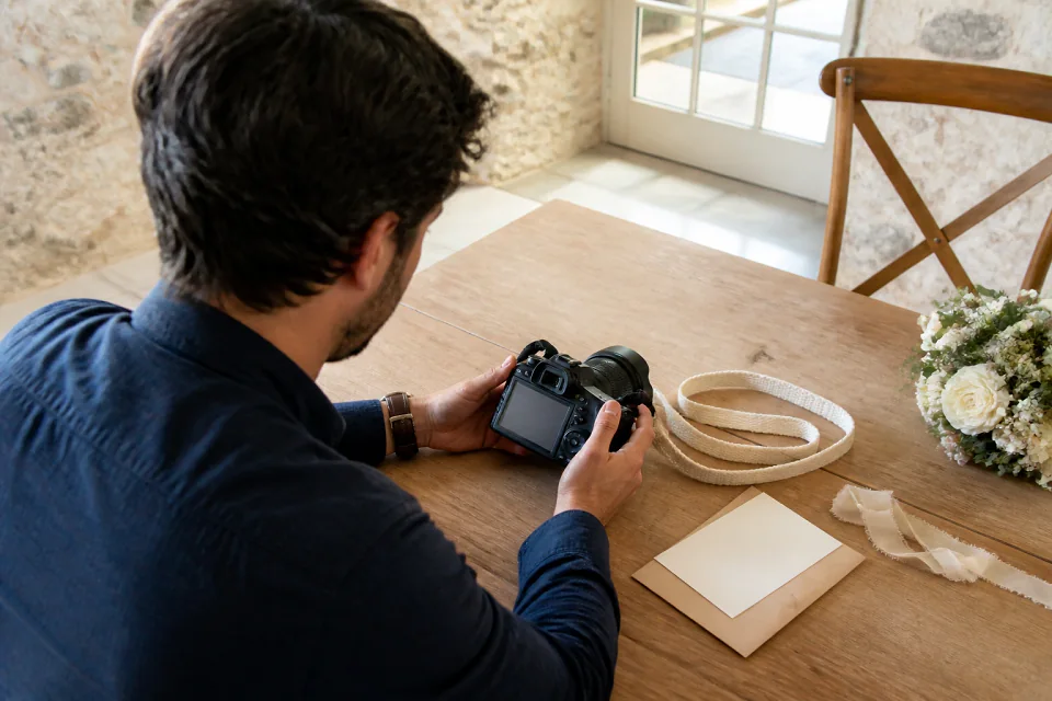 Appareil photo et accessoires de reportage de mariage — illustration générée par IA