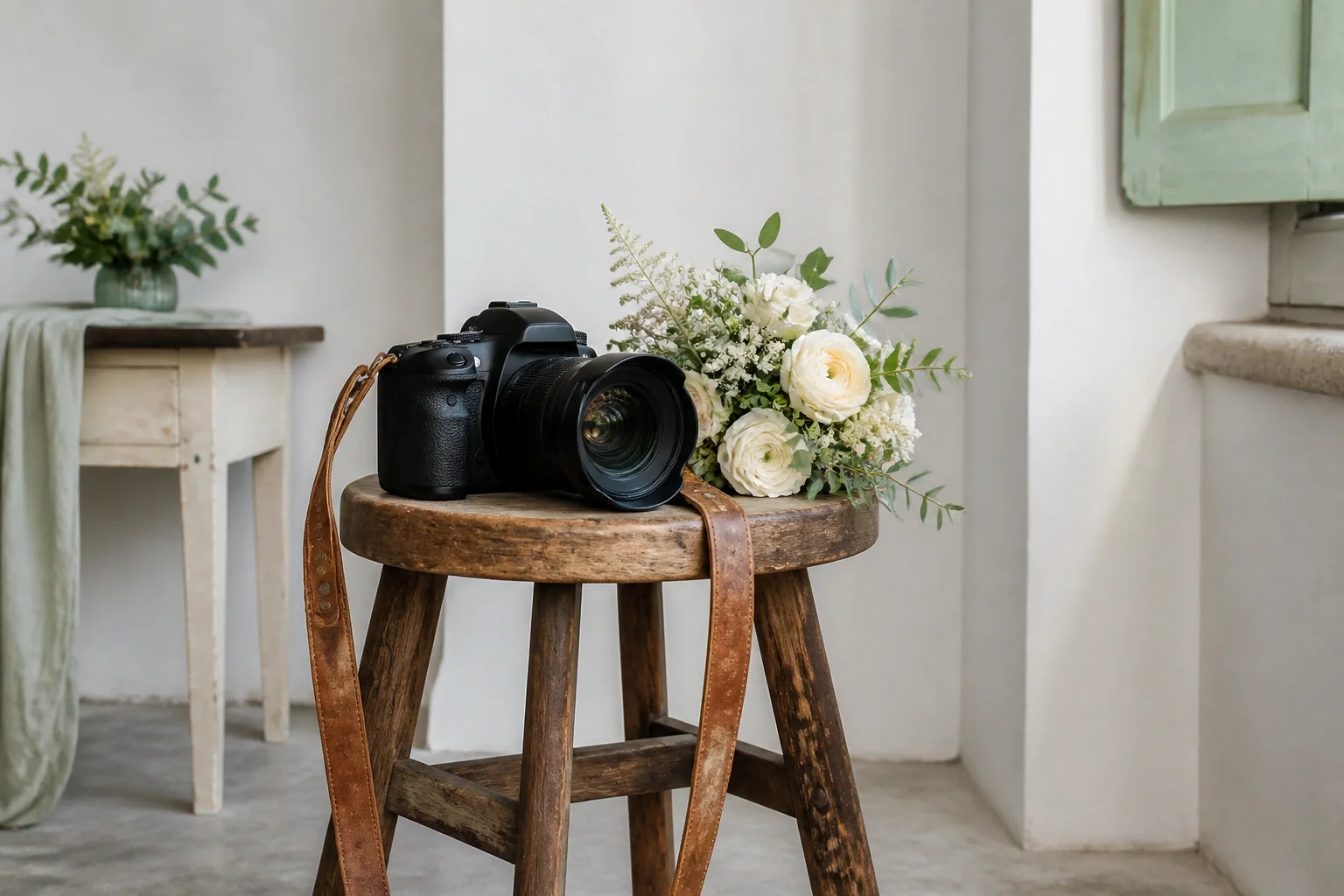 Appareil photo et accessoires de reportage de mariage — illustration générée par IA