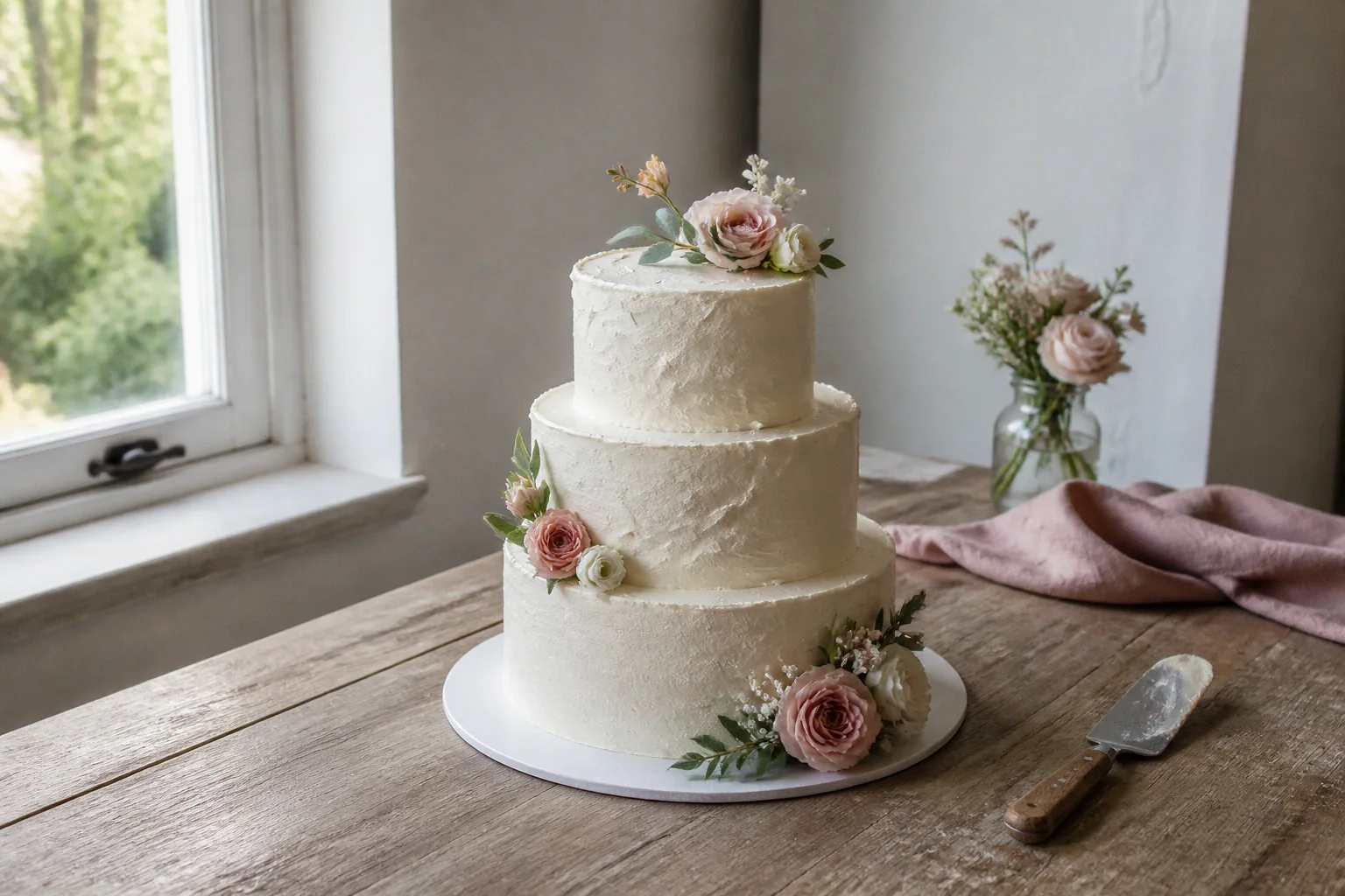 Gâteau de mariage préparé dans un atelier — illustration générée par IA