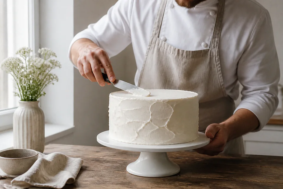 Gâteau de mariage préparé dans un atelier — illustration générée par IA