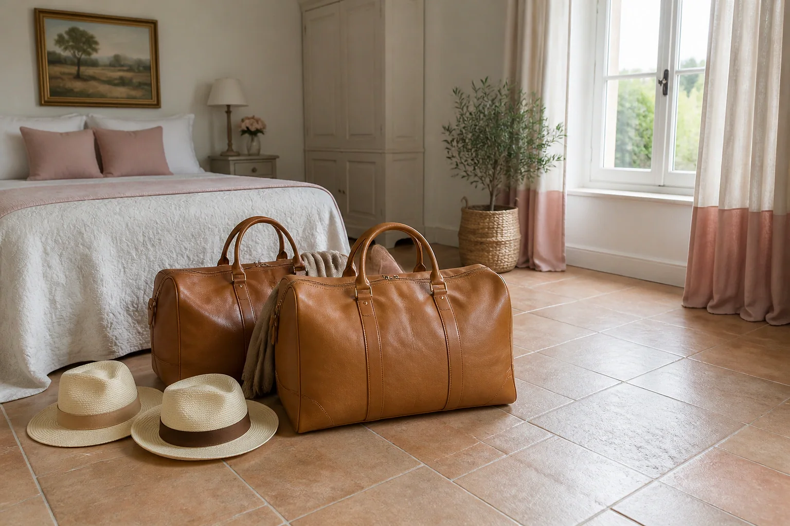 Bagages et hébergement pour un voyage de noces — illustration générée par IA
