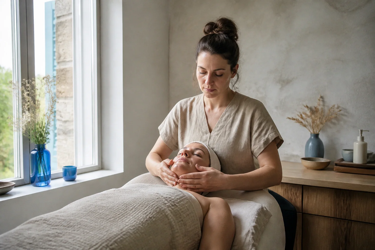 Préparation de soins esthétiques avant un mariage — illustration générée par IA