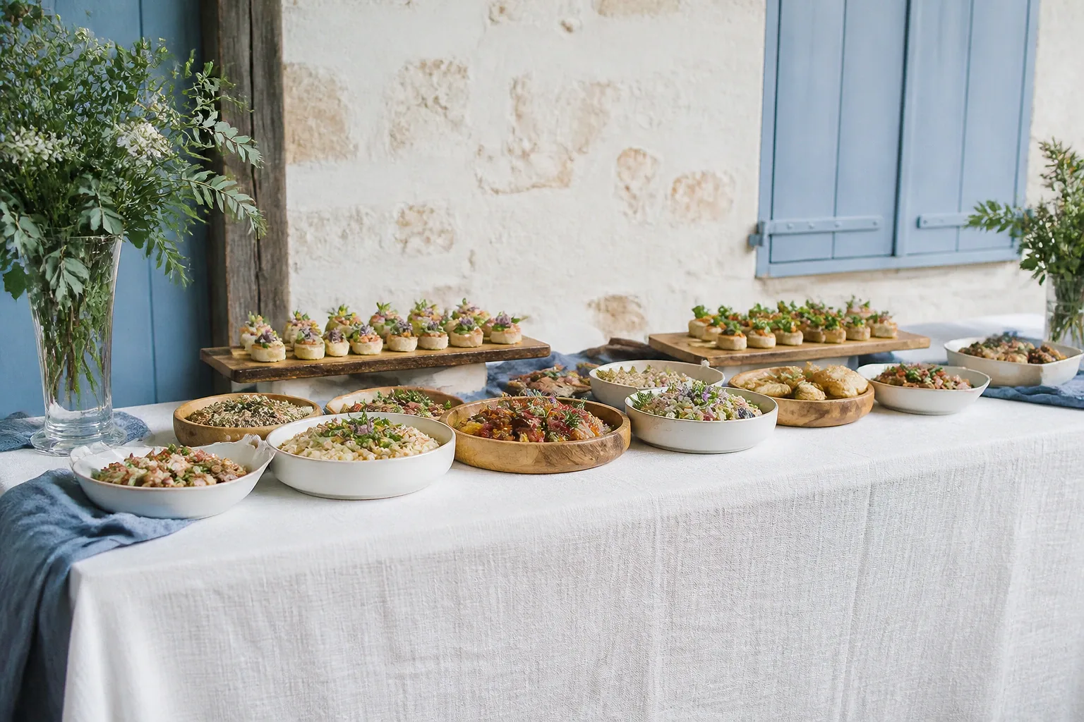 Préparations salées pour un cocktail de mariage — illustration générée par IA