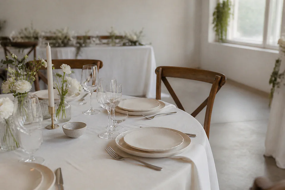 Mobilier et vaisselle pour une réception de mariage — illustration générée par IA