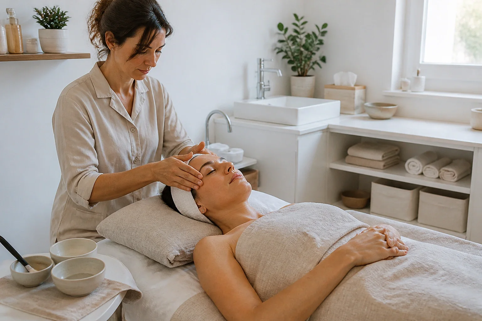 Préparation de soins esthétiques avant un mariage — illustration générée par IA