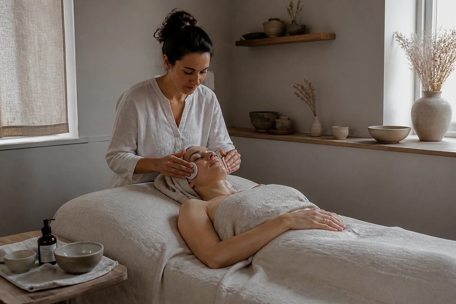 Préparation de soins esthétiques avant un mariage — illustration générée par IA