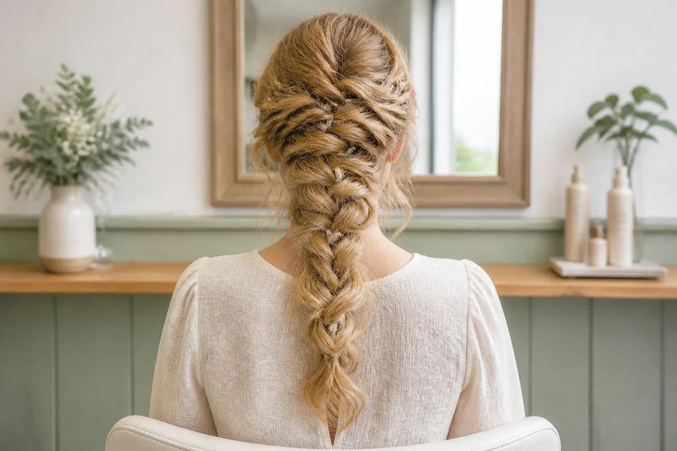 Coiffure de cérémonie vue pendant la préparation — illustration générée par IA