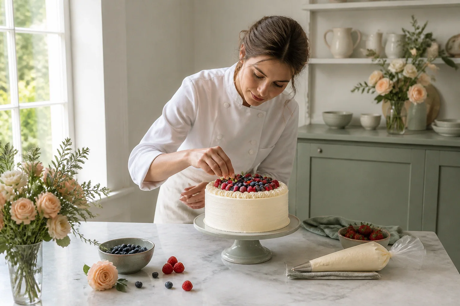 Gâteau de mariage préparé dans un atelier — illustration générée par IA