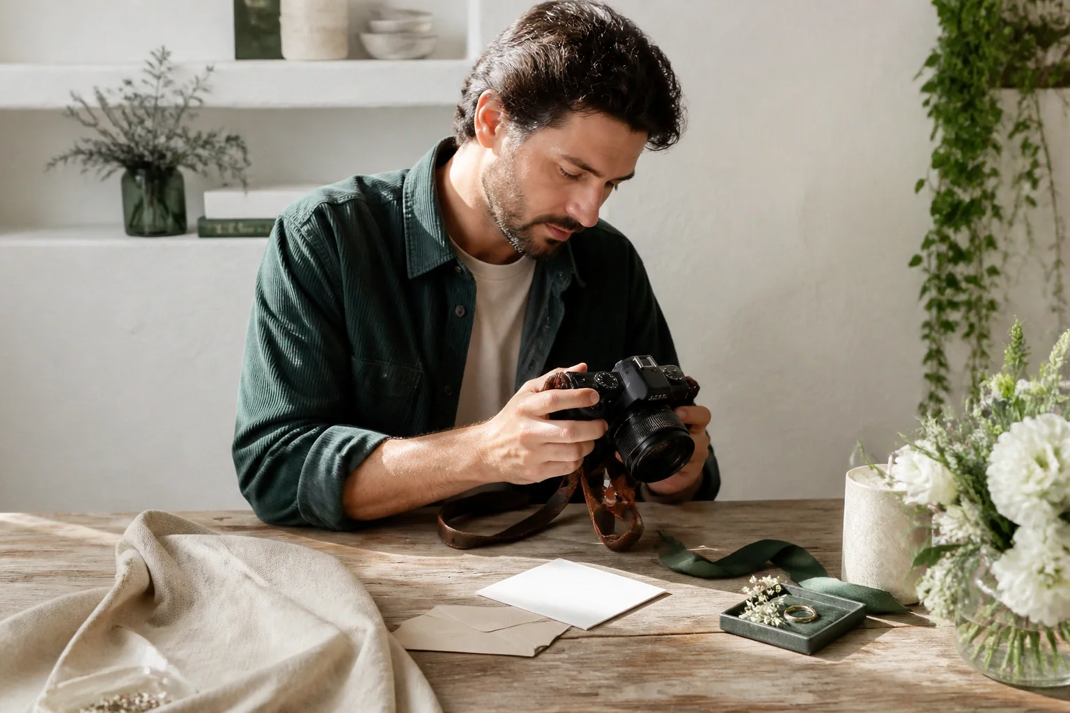 Appareil photo et accessoires de reportage de mariage — illustration générée par IA