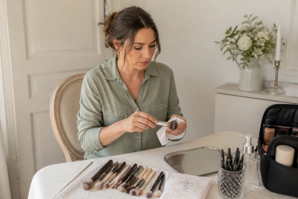 Préparation d’un maquillage de mariage — illustration générée par IA