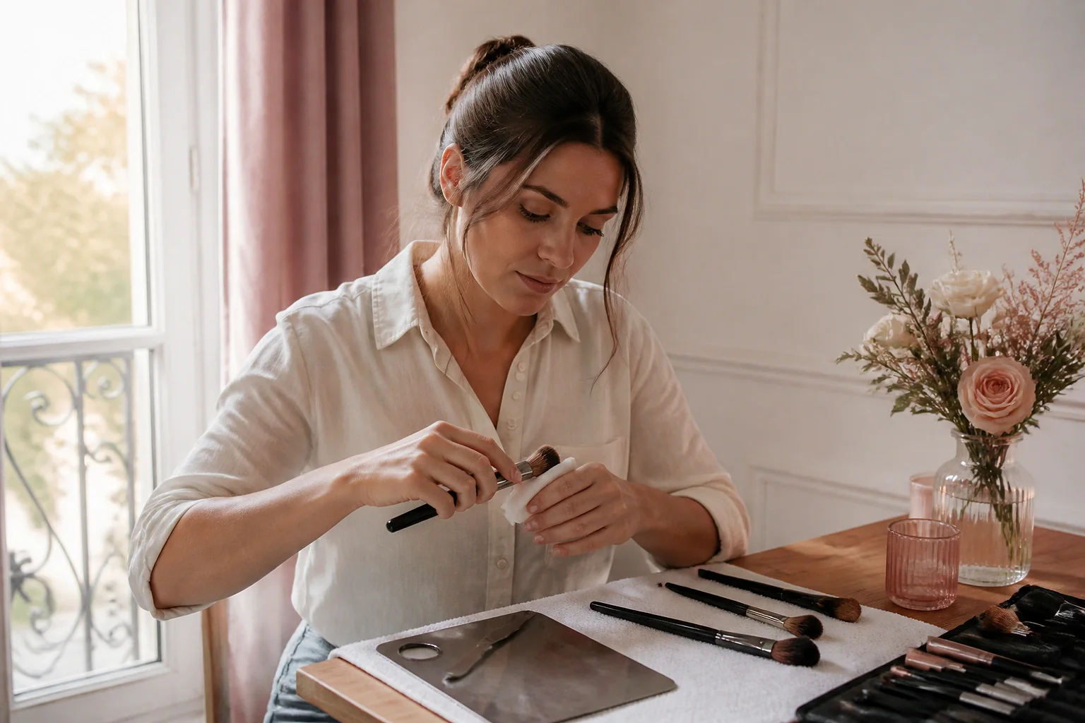 Préparation d’un maquillage de mariage — illustration générée par IA