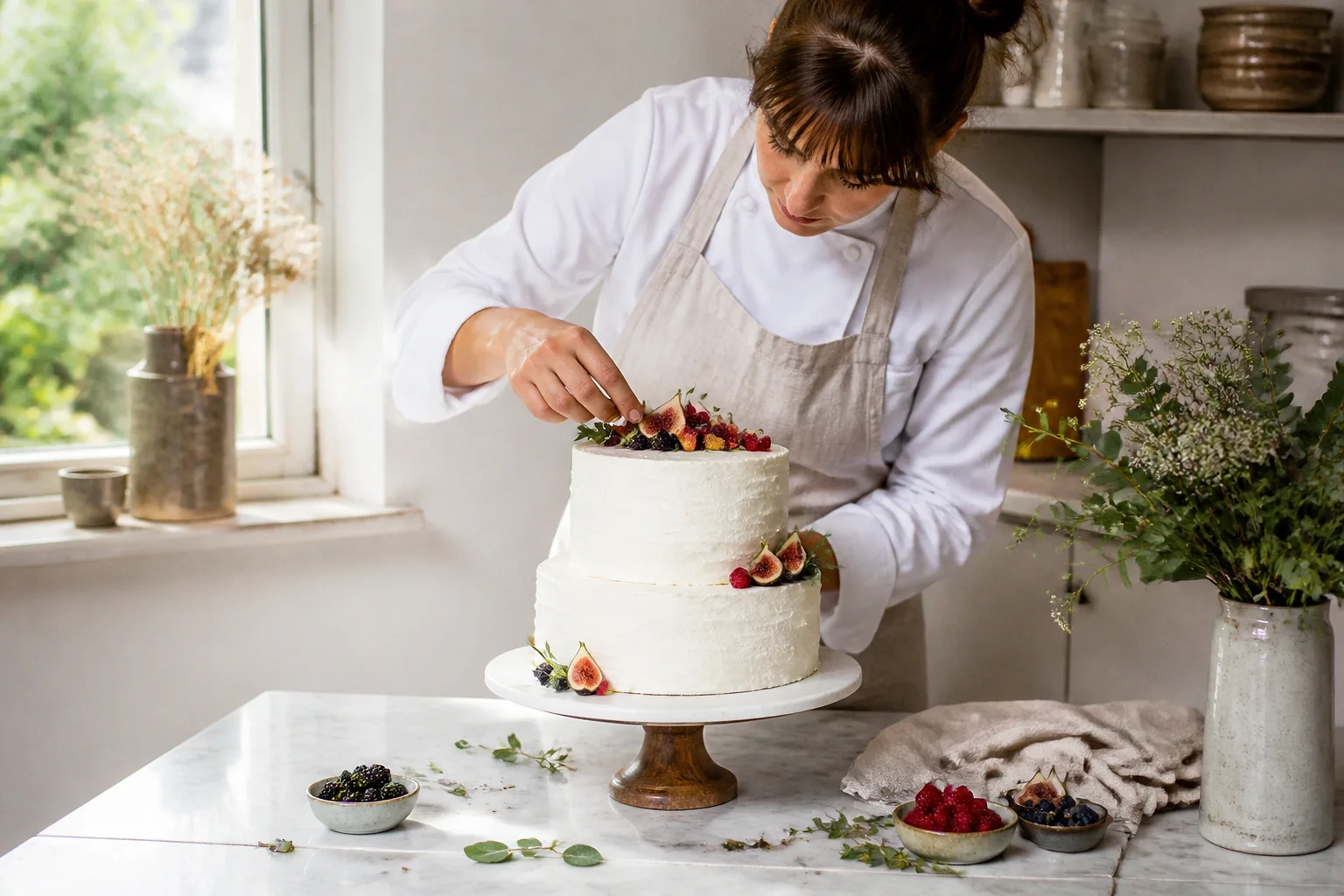 Gâteau de mariage préparé dans un atelier — illustration générée par IA