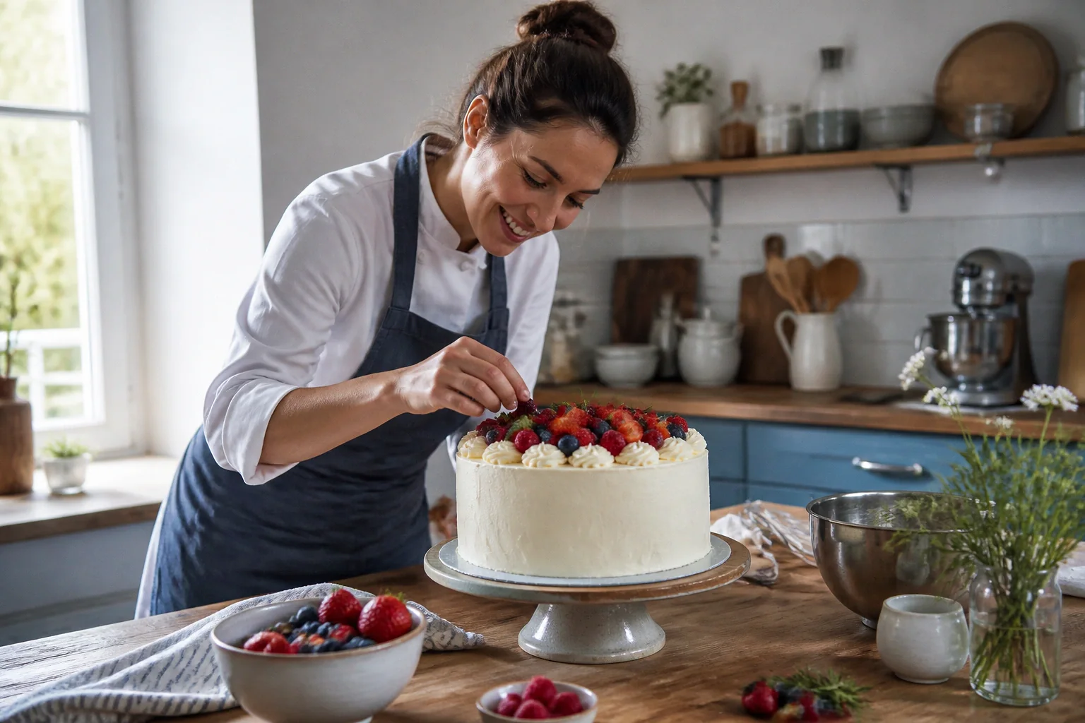 Gâteau de mariage préparé dans un atelier — illustration générée par IA