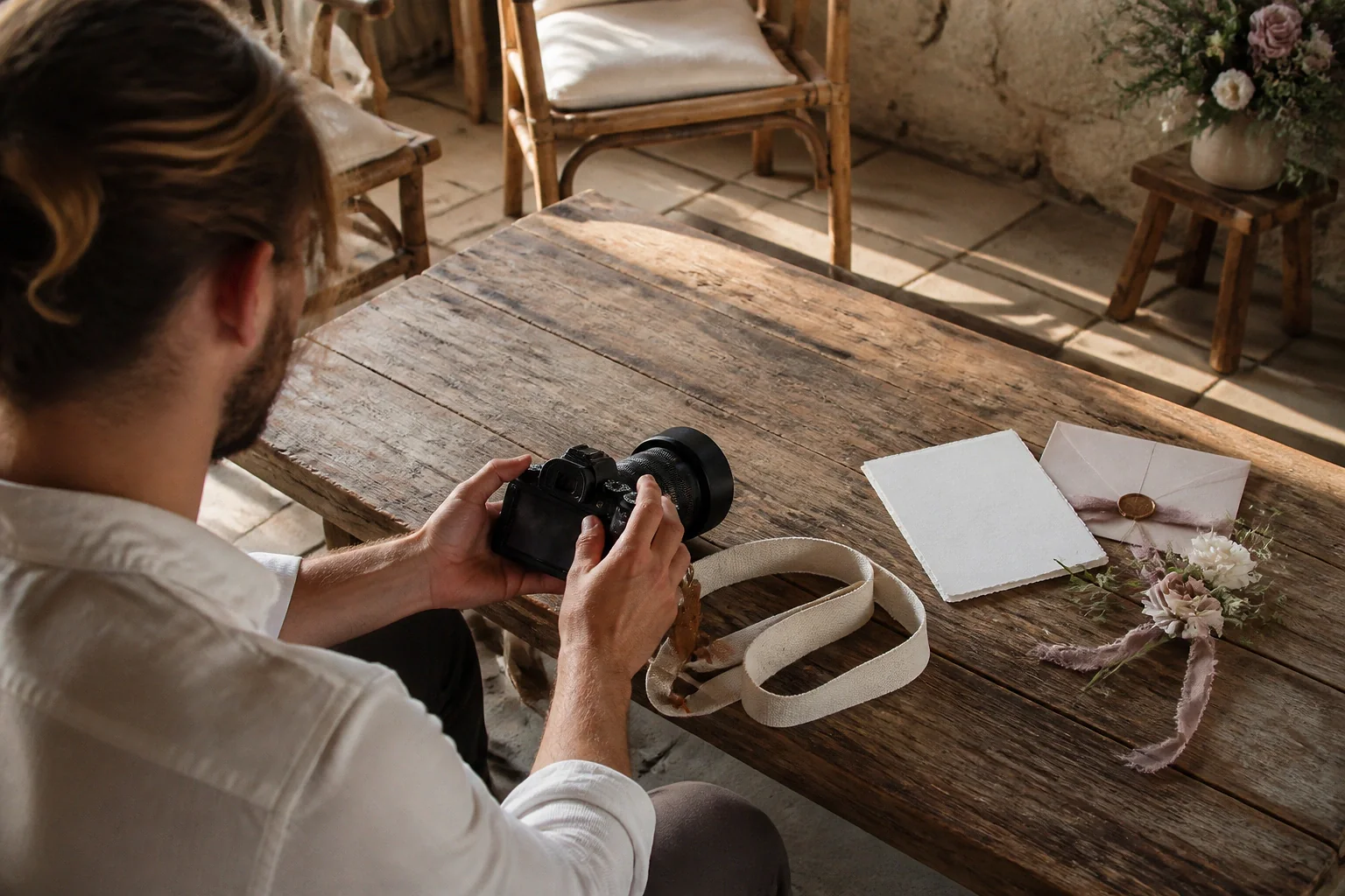 Appareil photo et accessoires de reportage de mariage — illustration générée par IA