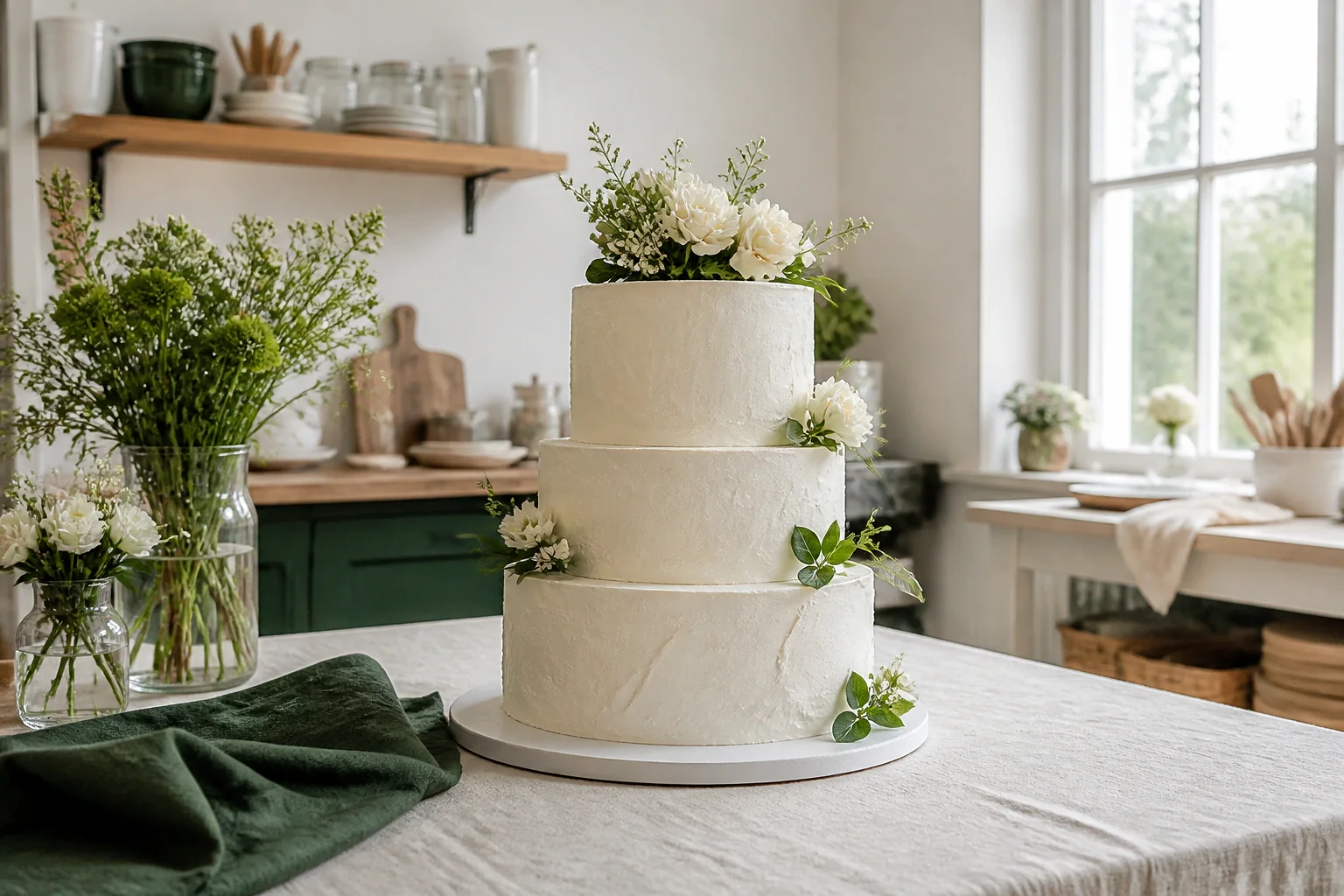 Gâteau de mariage préparé dans un atelier — illustration générée par IA