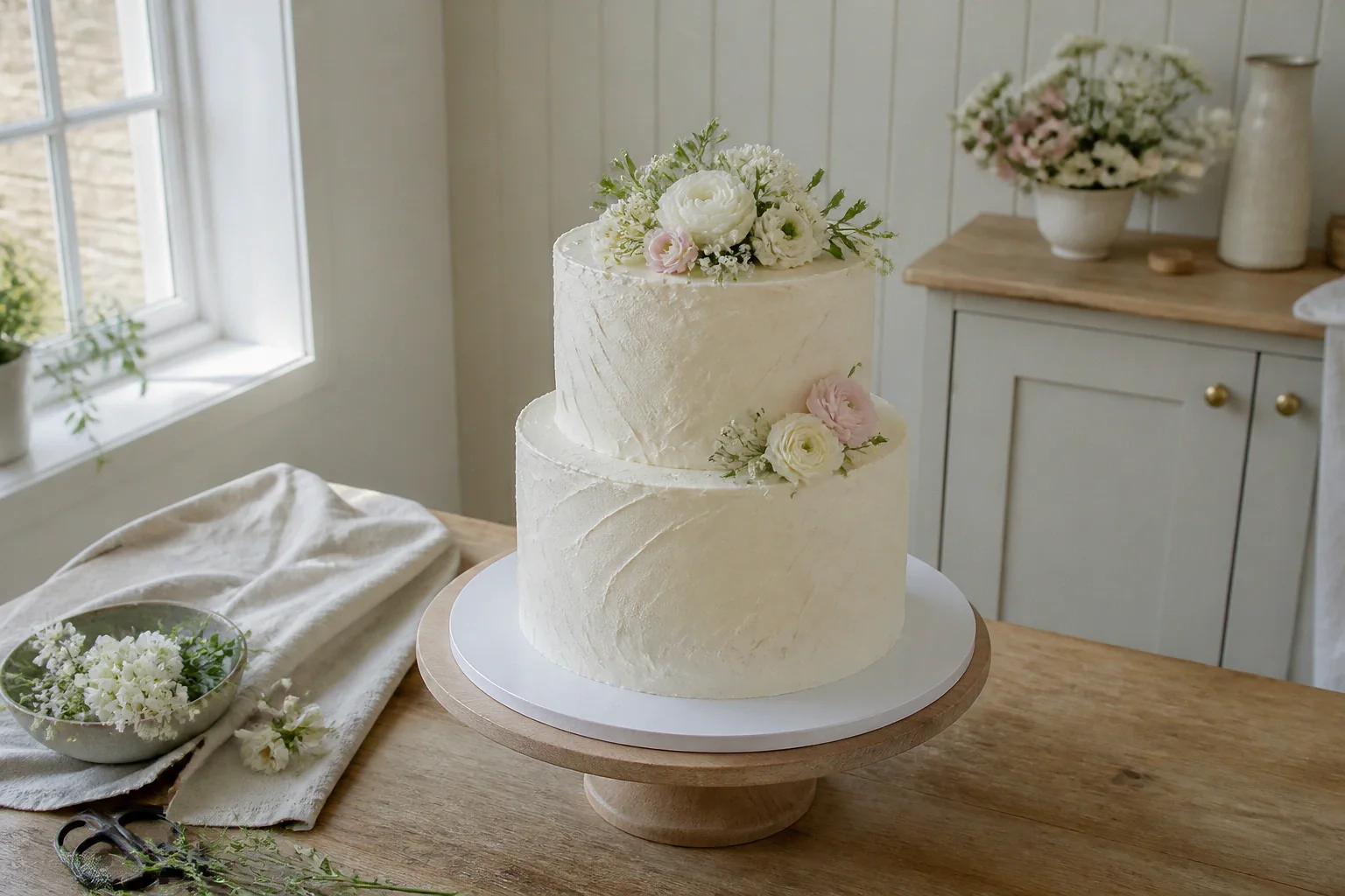 Gâteau de mariage préparé dans un atelier — illustration générée par IA