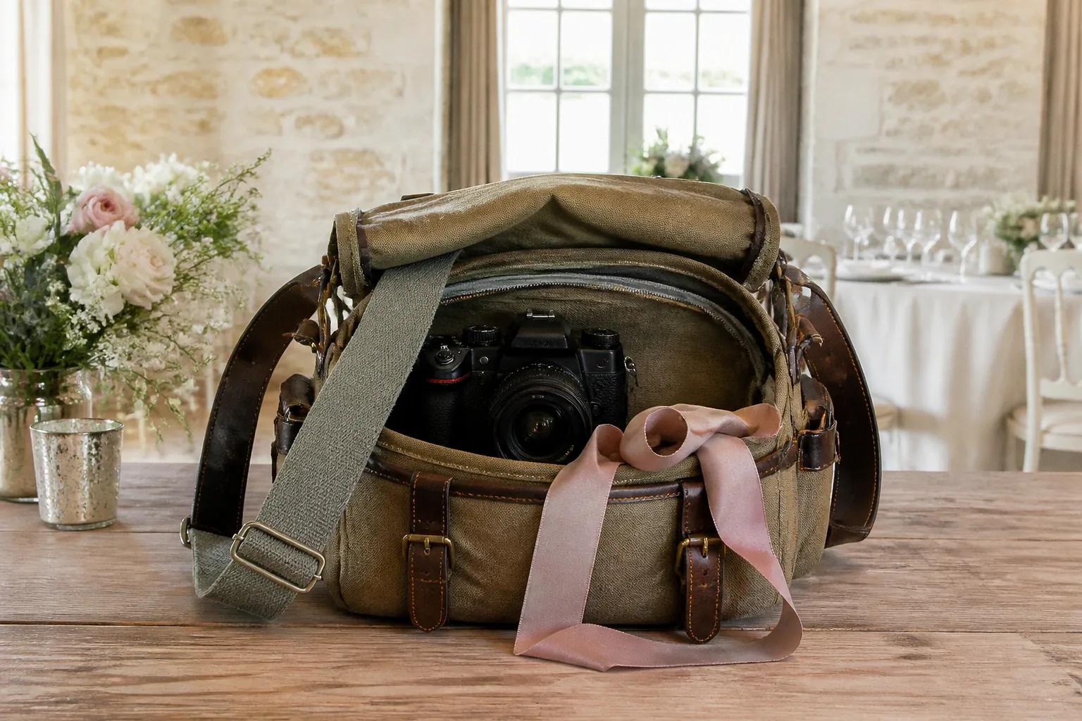 Appareil photo et accessoires de reportage de mariage — illustration générée par IA