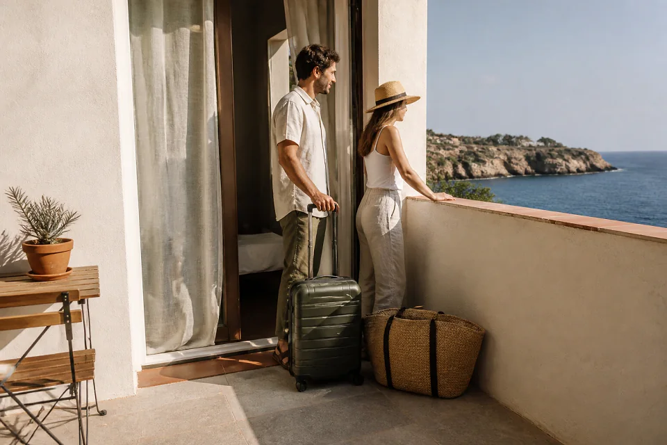 Bagages et hébergement pour un voyage de noces — illustration générée par IA