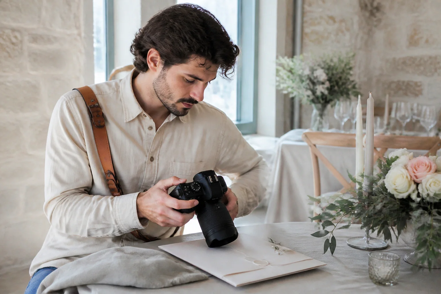Appareil photo et accessoires de reportage de mariage — illustration générée par IA