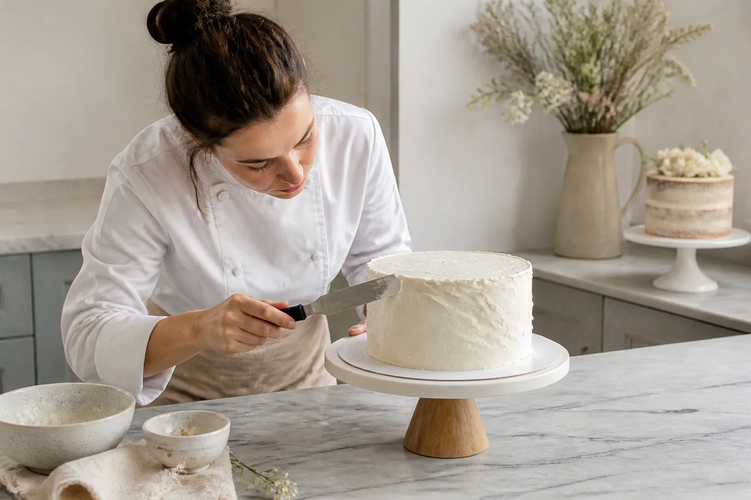 Gâteau de mariage préparé dans un atelier — illustration générée par IA