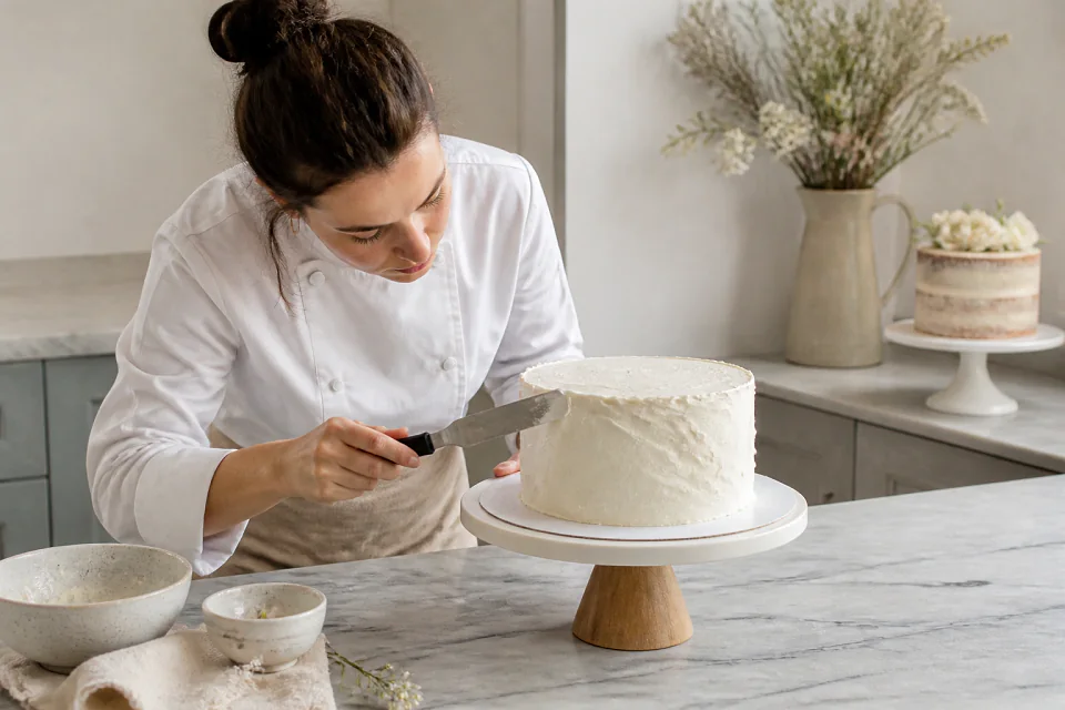 Gâteau de mariage préparé dans un atelier — illustration générée par IA