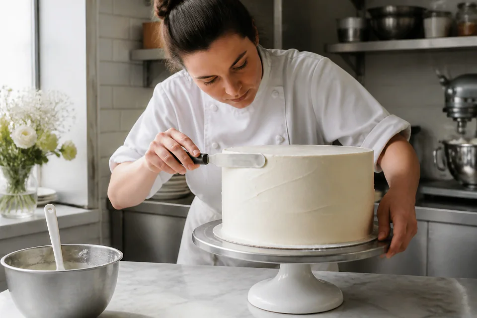 Gâteau de mariage préparé dans un atelier — illustration générée par IA