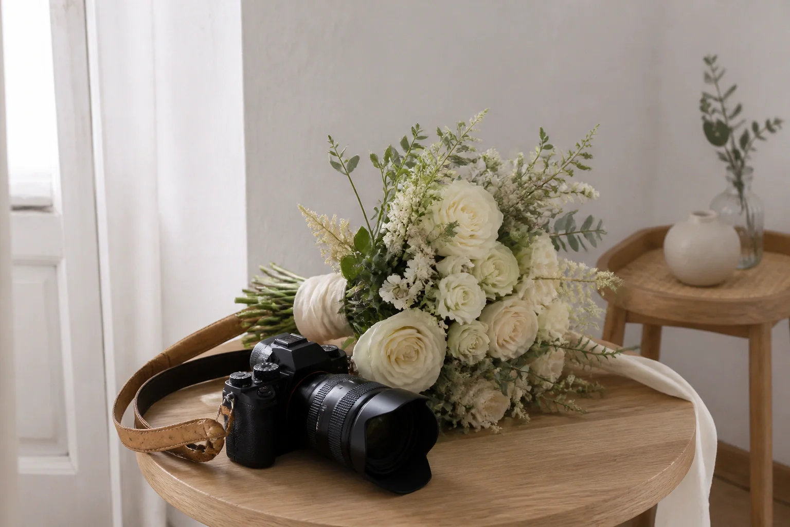 Appareil photo et accessoires de reportage de mariage — illustration générée par IA