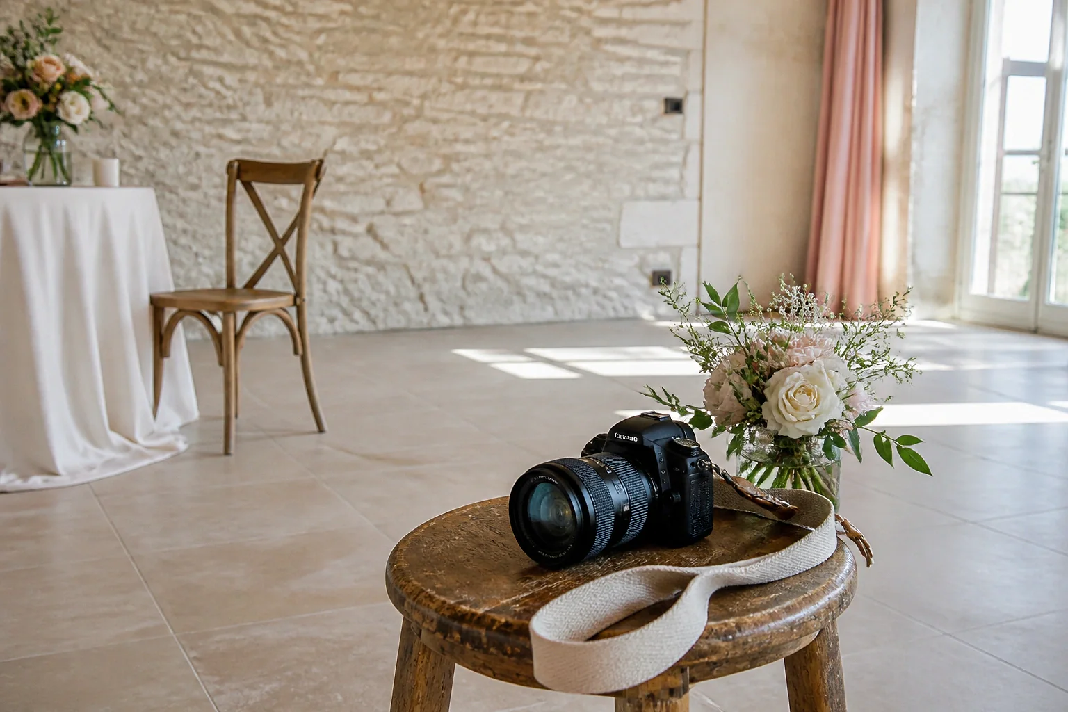 Appareil photo et accessoires de reportage de mariage — illustration générée par IA