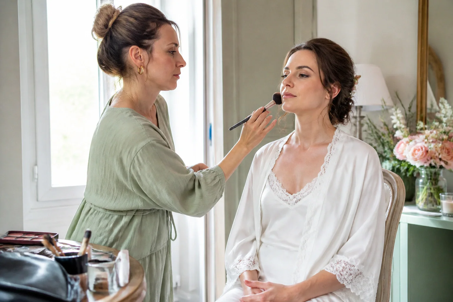 Préparation d’un maquillage de mariage — illustration générée par IA