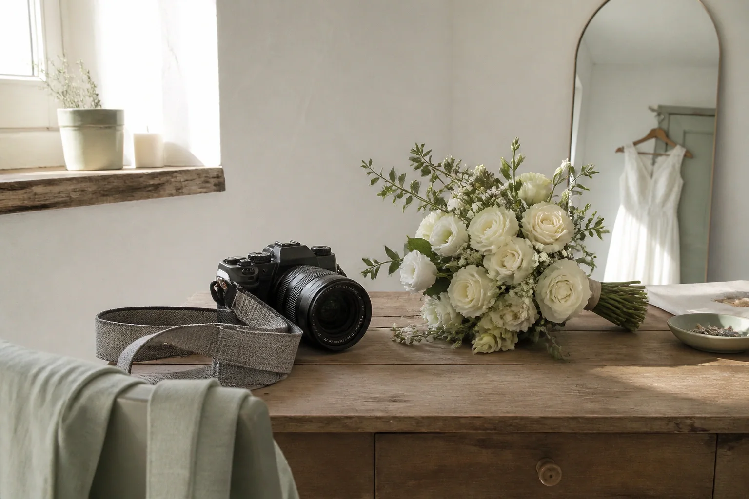 Appareil photo et accessoires de reportage de mariage — illustration générée par IA