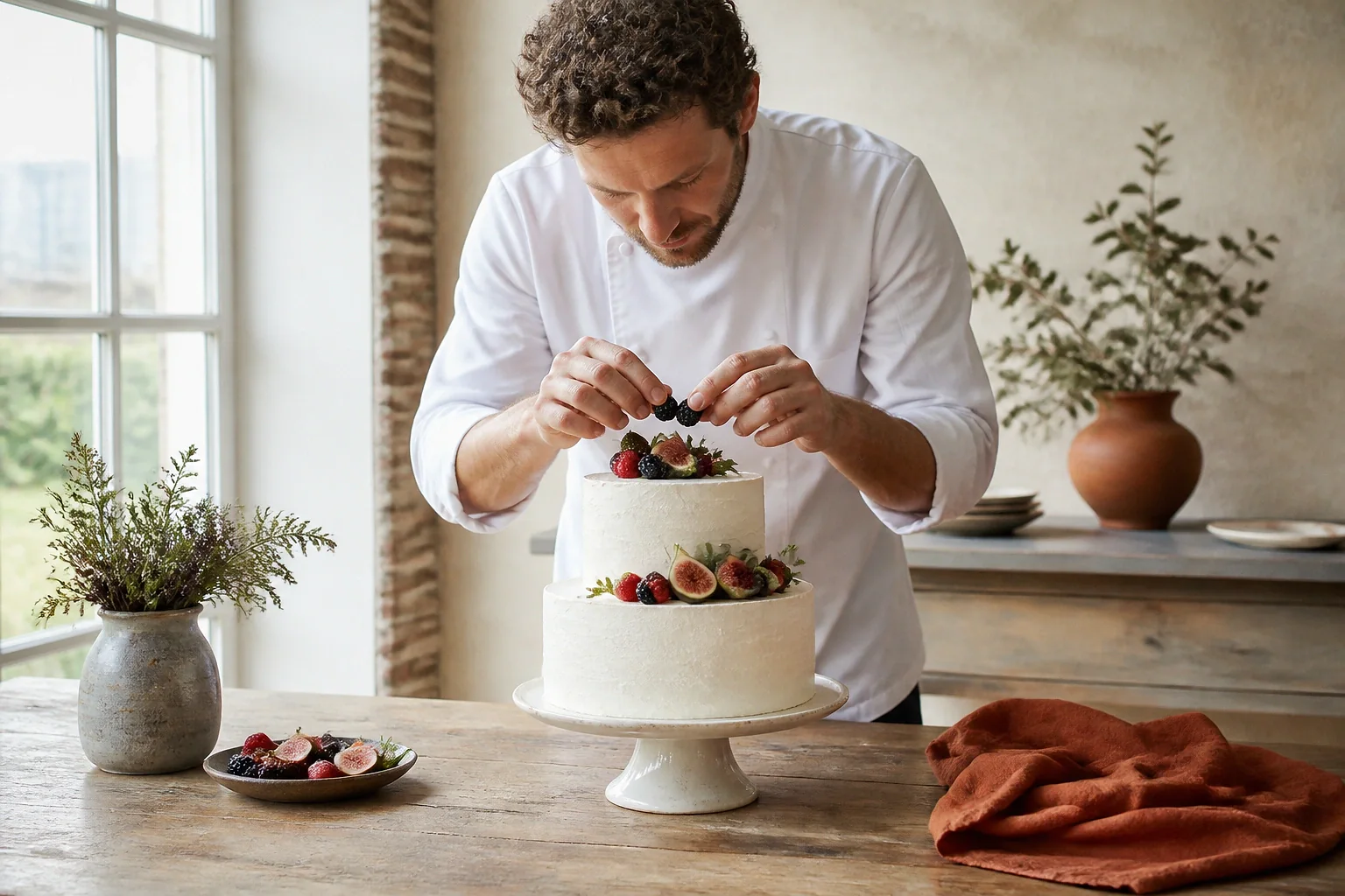 Gâteau de mariage préparé dans un atelier — illustration générée par IA