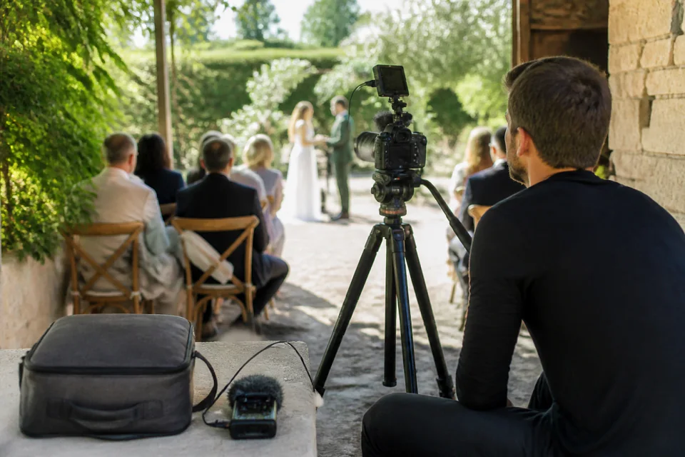 Matériel de tournage pour un film de mariage — illustration générée par IA