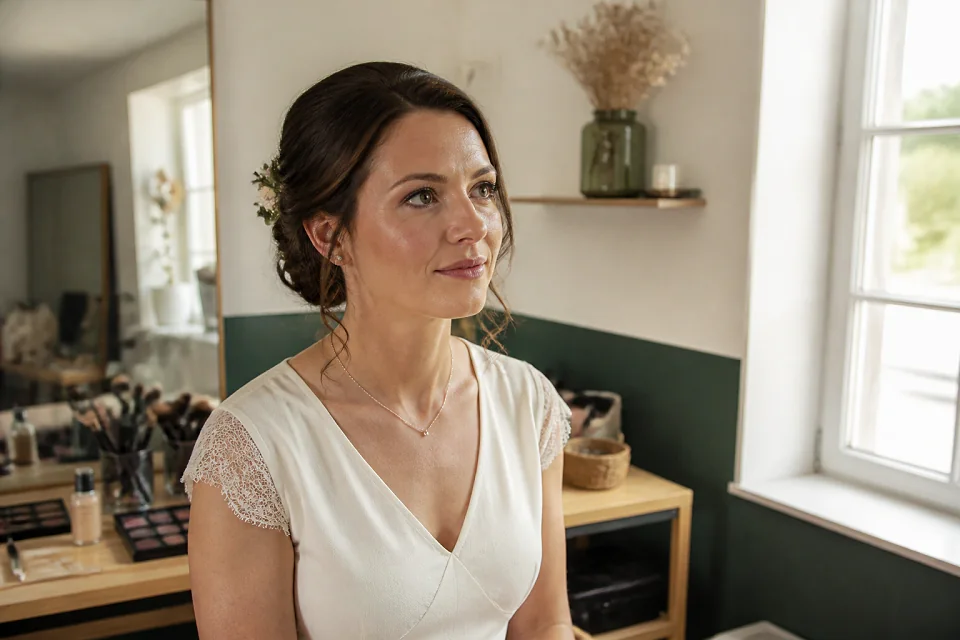 Préparation d’un maquillage de mariage — illustration générée par IA