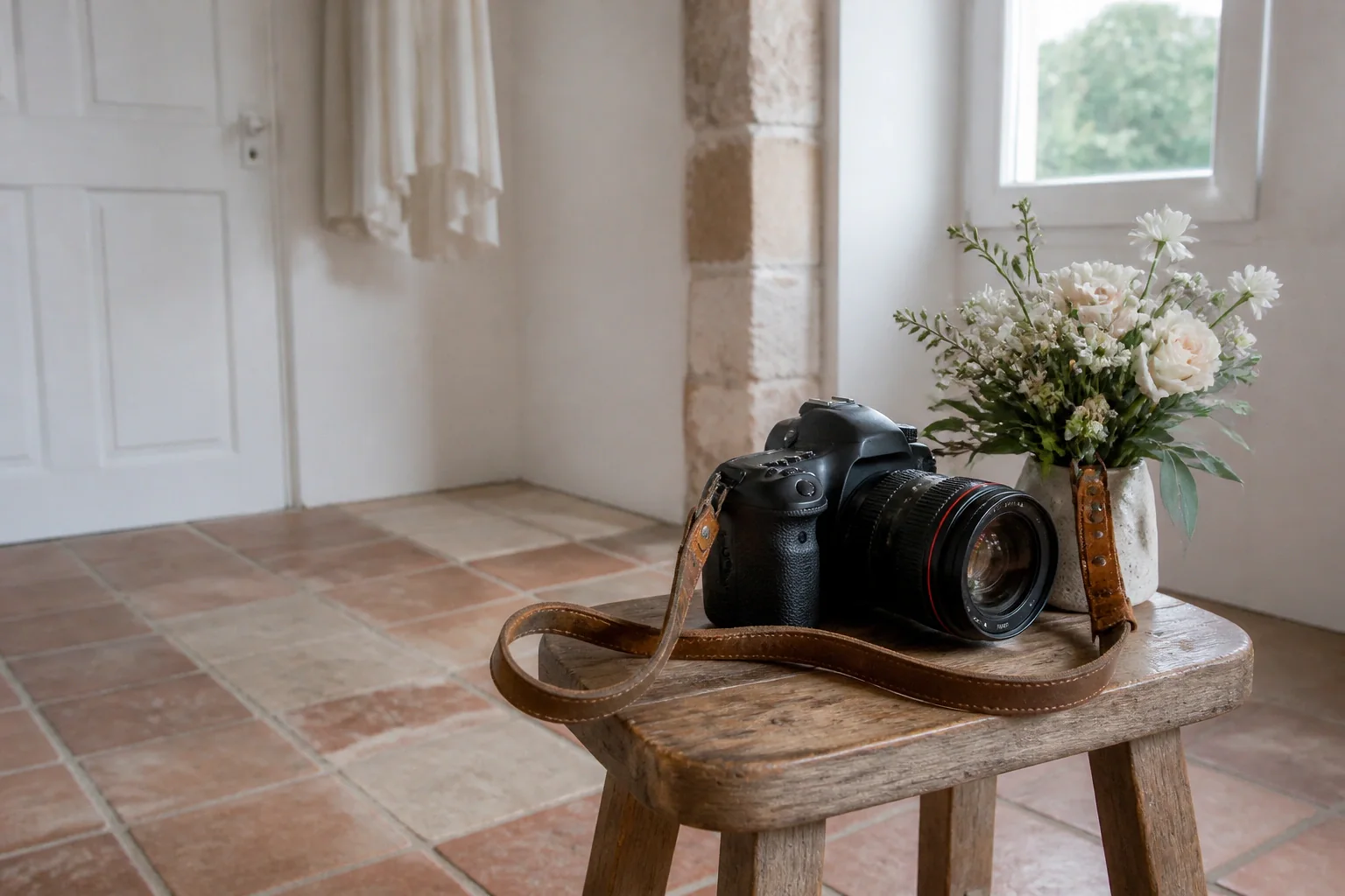 Appareil photo et accessoires de reportage de mariage — illustration générée par IA