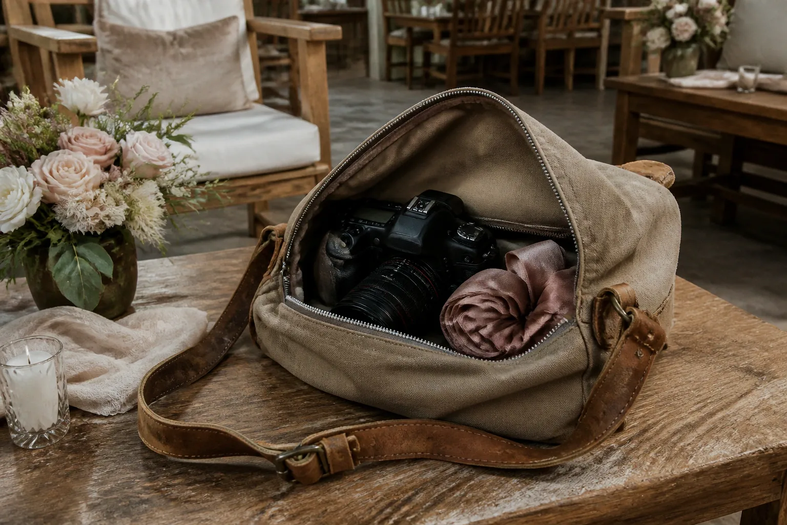 Appareil photo et accessoires de reportage de mariage — illustration générée par IA