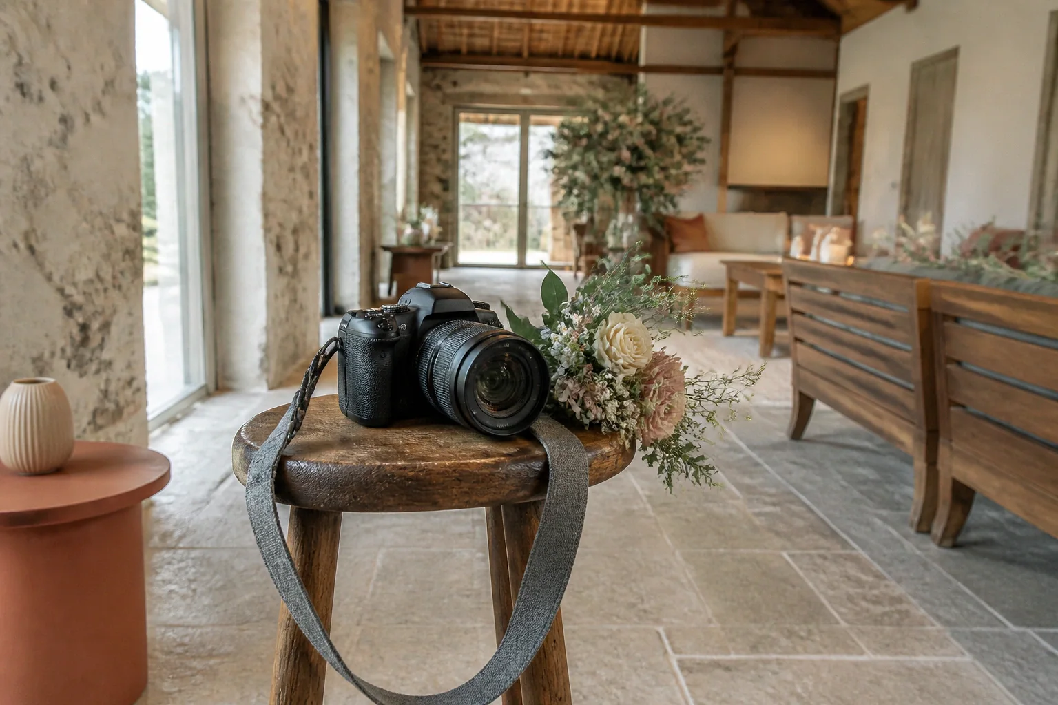 Appareil photo et accessoires de reportage de mariage — illustration générée par IA