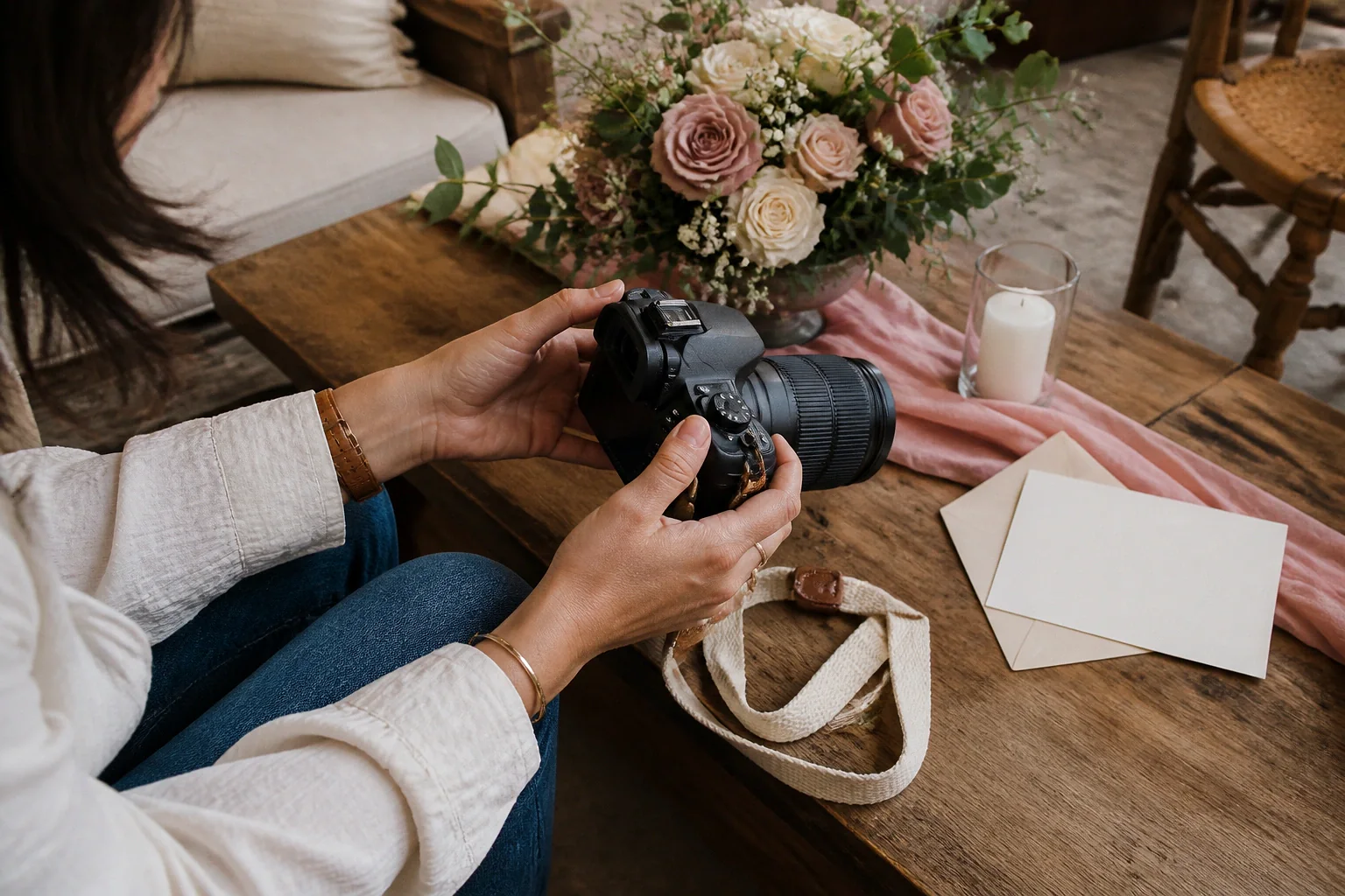 Appareil photo et accessoires de reportage de mariage — illustration générée par IA
