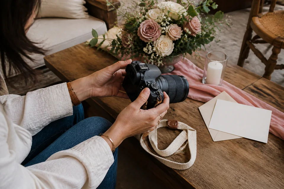 Appareil photo et accessoires de reportage de mariage — illustration générée par IA