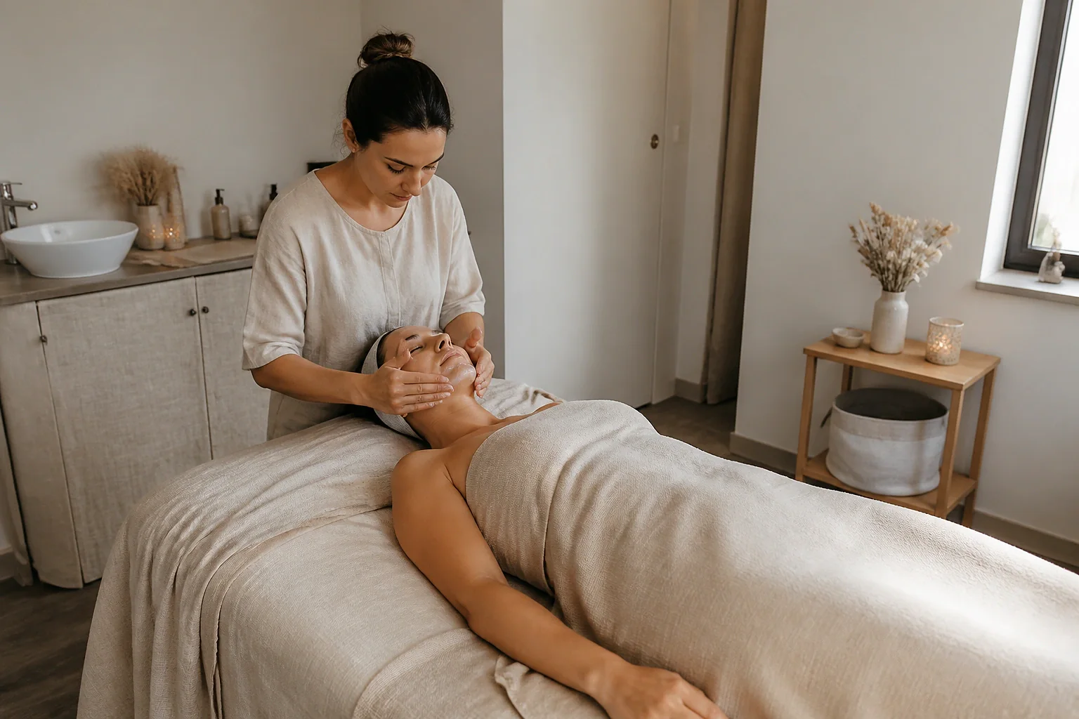 Préparation de soins esthétiques avant un mariage — illustration générée par IA