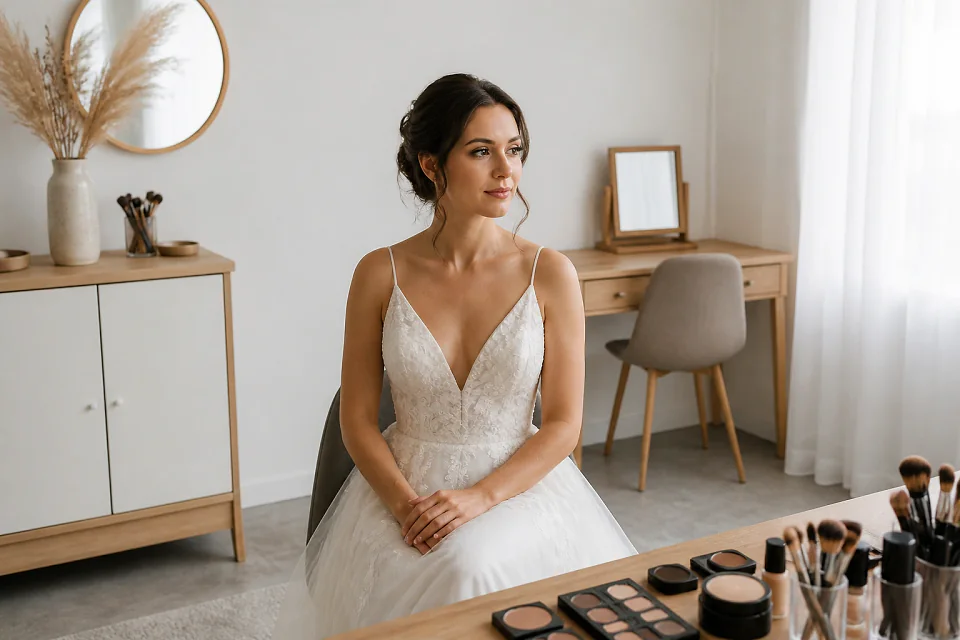 Préparation d’un maquillage de mariage — illustration générée par IA