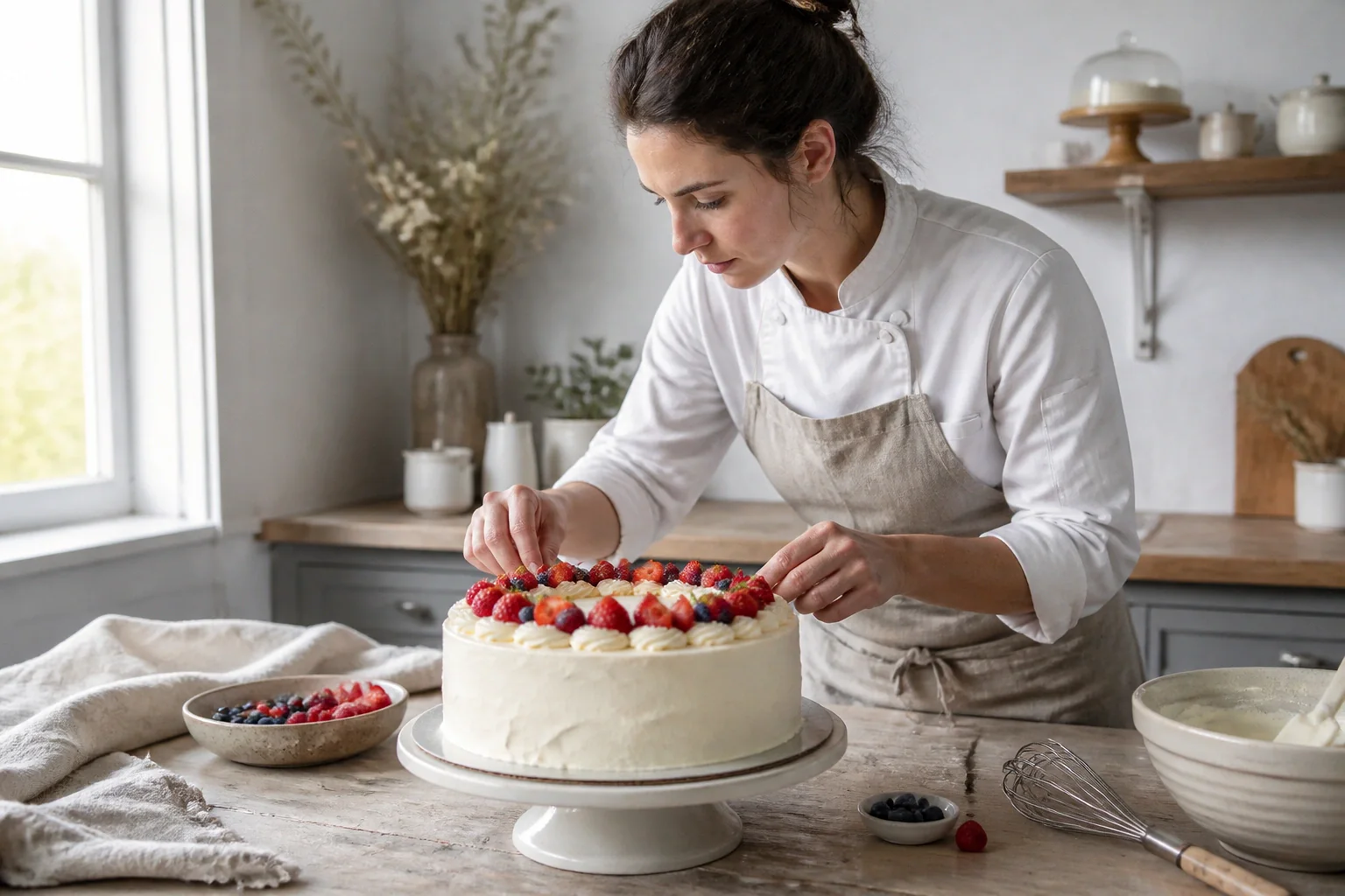 Gâteau de mariage préparé dans un atelier — illustration générée par IA
