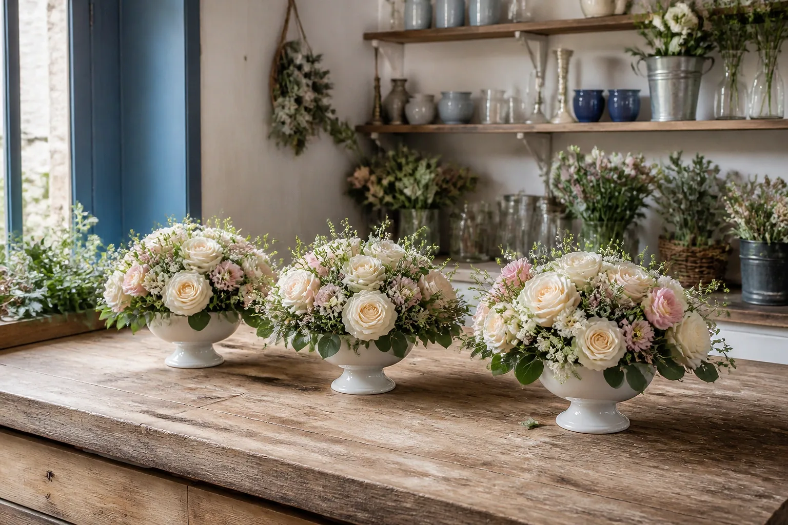 Préparation florale pour un mariage — illustration générée par IA