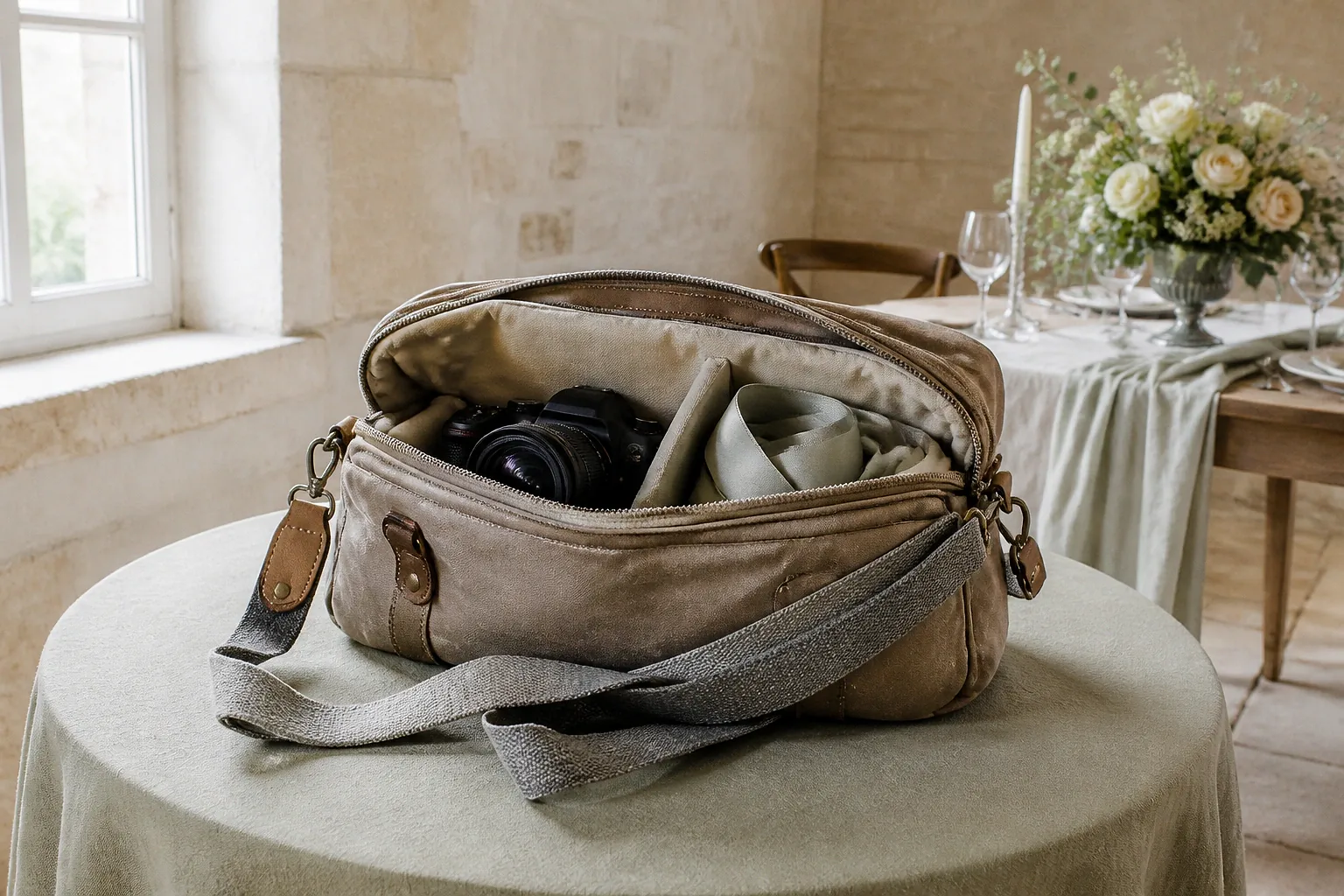 Appareil photo et accessoires de reportage de mariage — illustration générée par IA