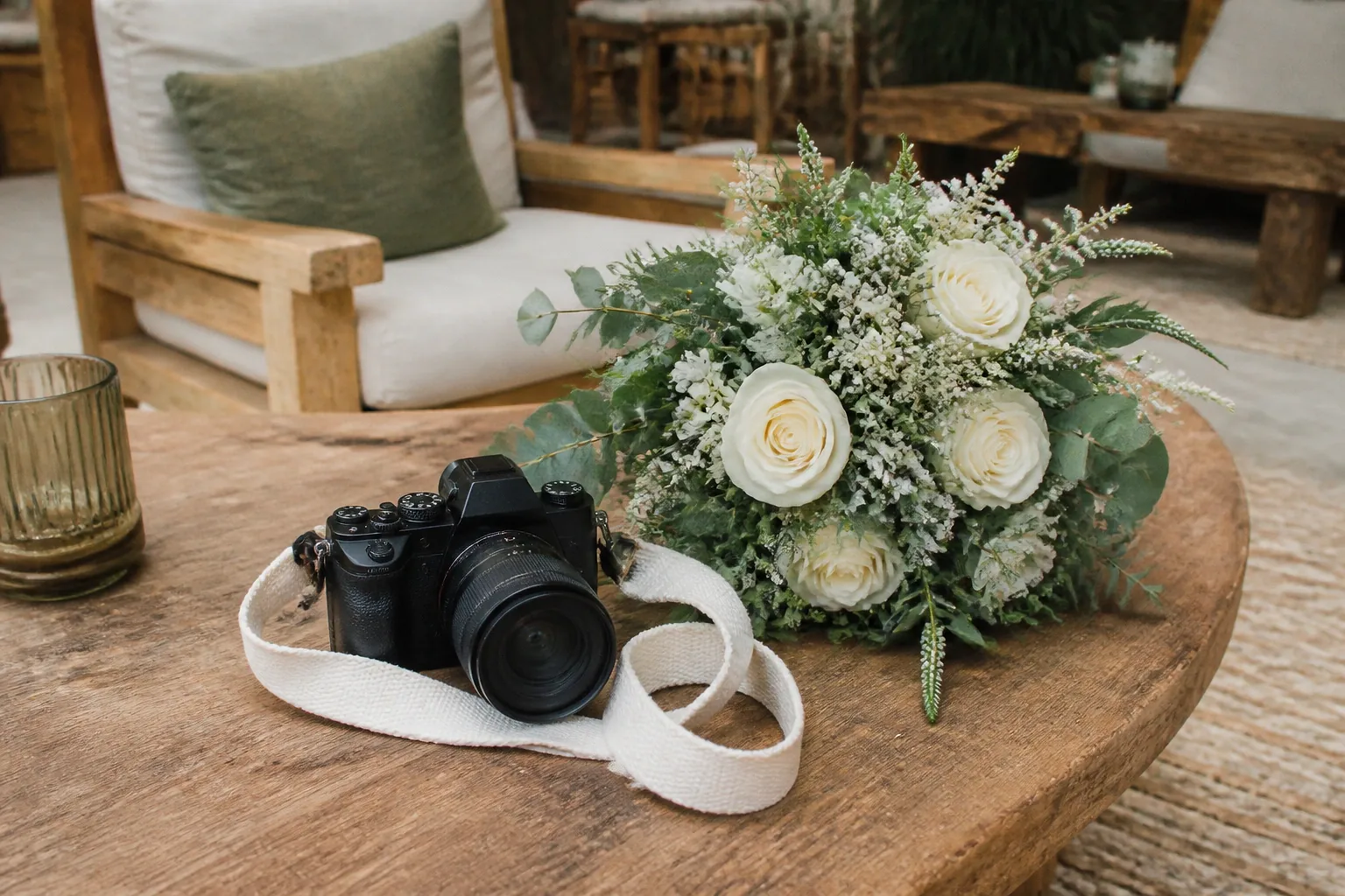 Appareil photo et accessoires de reportage de mariage — illustration générée par IA