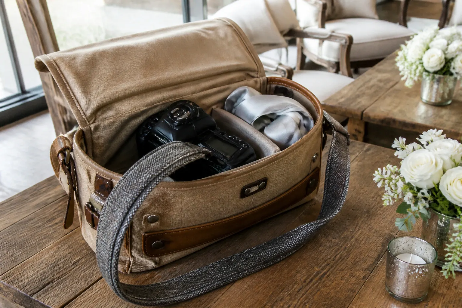 Appareil photo et accessoires de reportage de mariage — illustration générée par IA