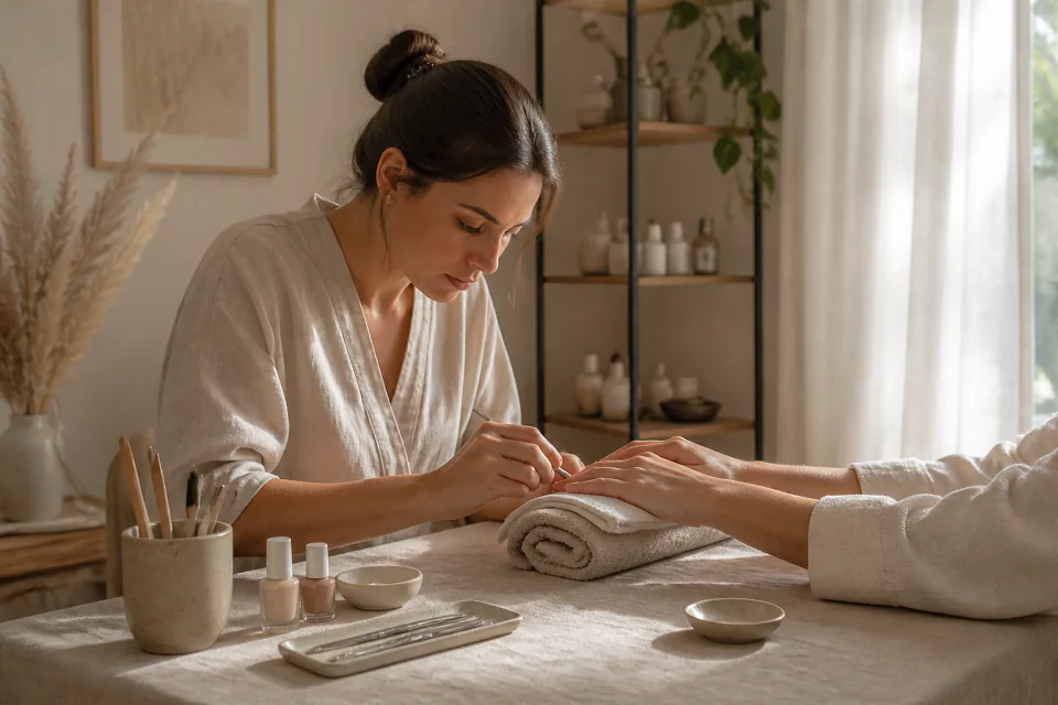 Préparation de soins esthétiques avant un mariage — illustration générée par IA