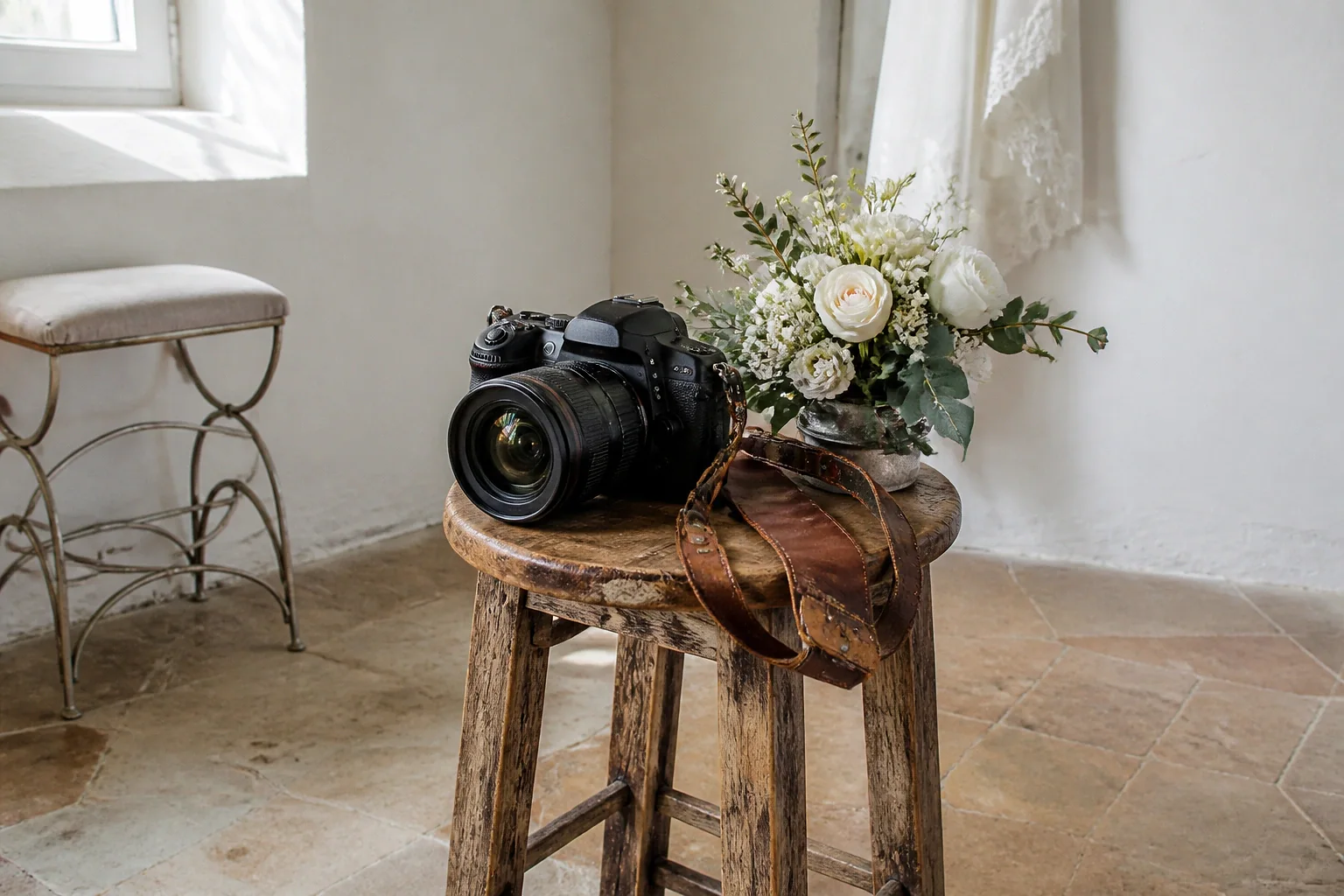 Appareil photo et accessoires de reportage de mariage — illustration générée par IA