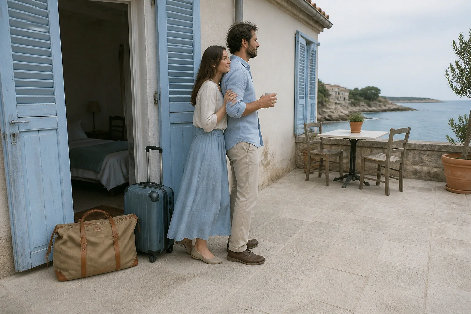Bagages et hébergement pour un voyage de noces — illustration générée par IA